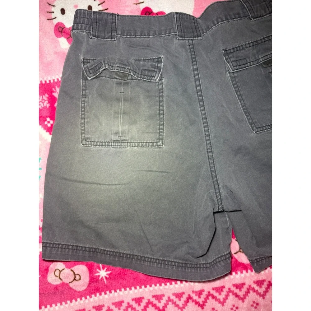 St. Johns Bay Mens Cargo Shorts Size 36 Gray Cotton Elastic Waist Utility Hiking